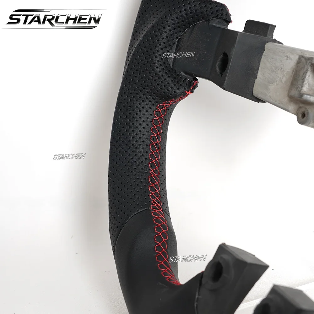 Full Leather Sport Steering Wheel for Dodge Charger Challenger Durango 2011-2014,Hand-Sewn Perforated Design with Red Top Stripe(Non-heated)