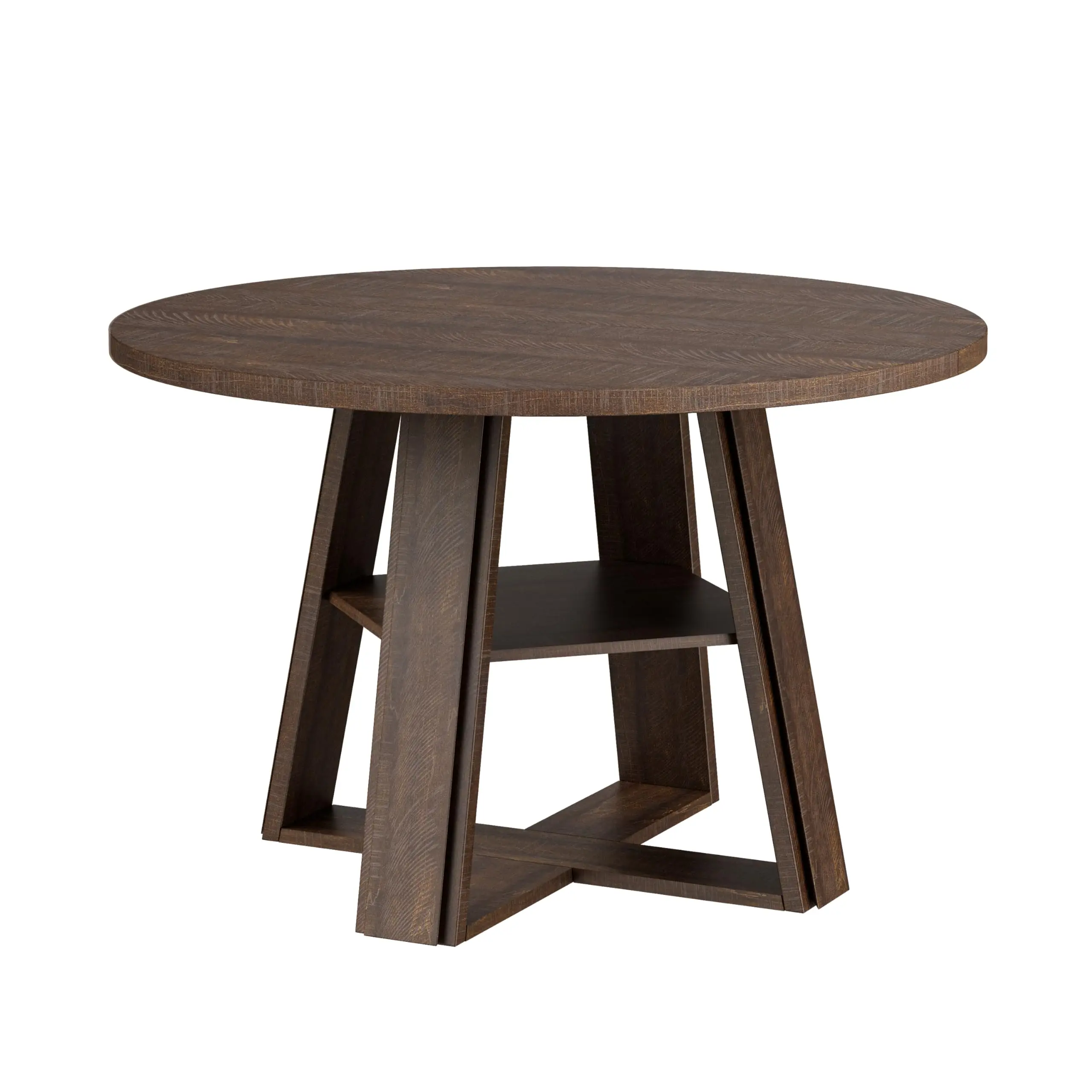 Modern Farmhouse 43'' Round Dining Table with Sturdy Wooden Pedestal, Extra Storage Shelf, Space-Saving for Kitchen & Dining Room, Seats 2-4,(Only table)