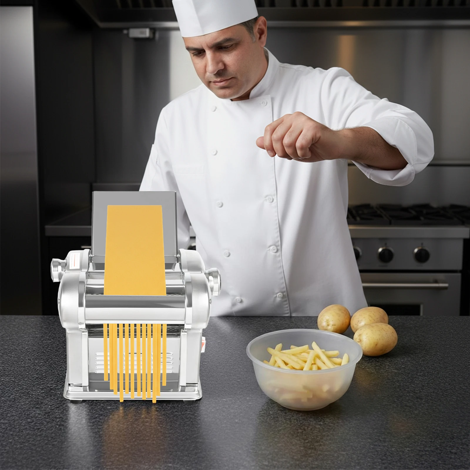 110V Stainless Steel Electric Noodle Maker Machine, 135W Dual Blades 6 Thickness Settings Automatic Pasta Dough Roller Machine