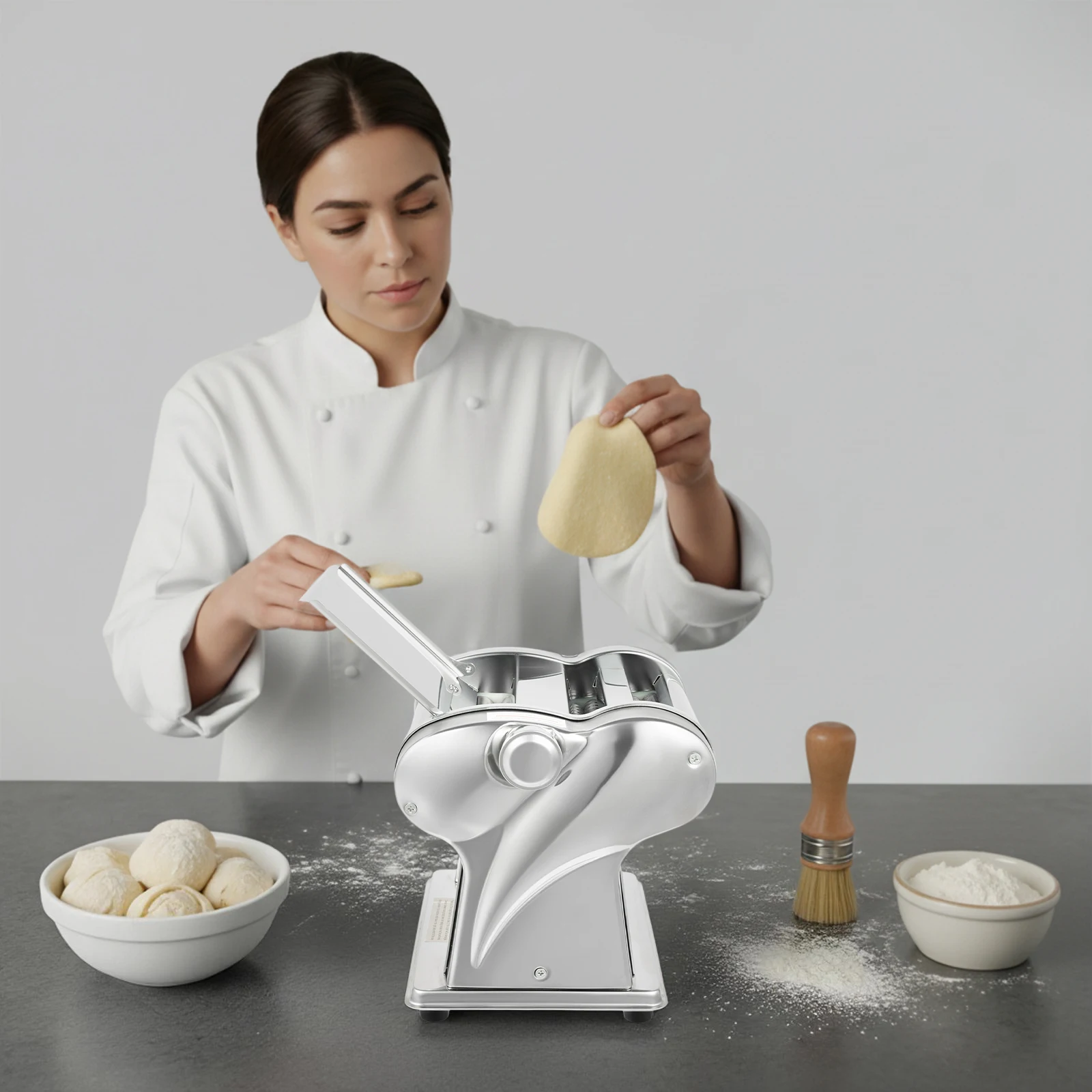 110V Stainless Steel Electric Noodle Maker Machine, 135W Dual Blades 6 Thickness Settings Automatic Pasta Dough Roller Machine
