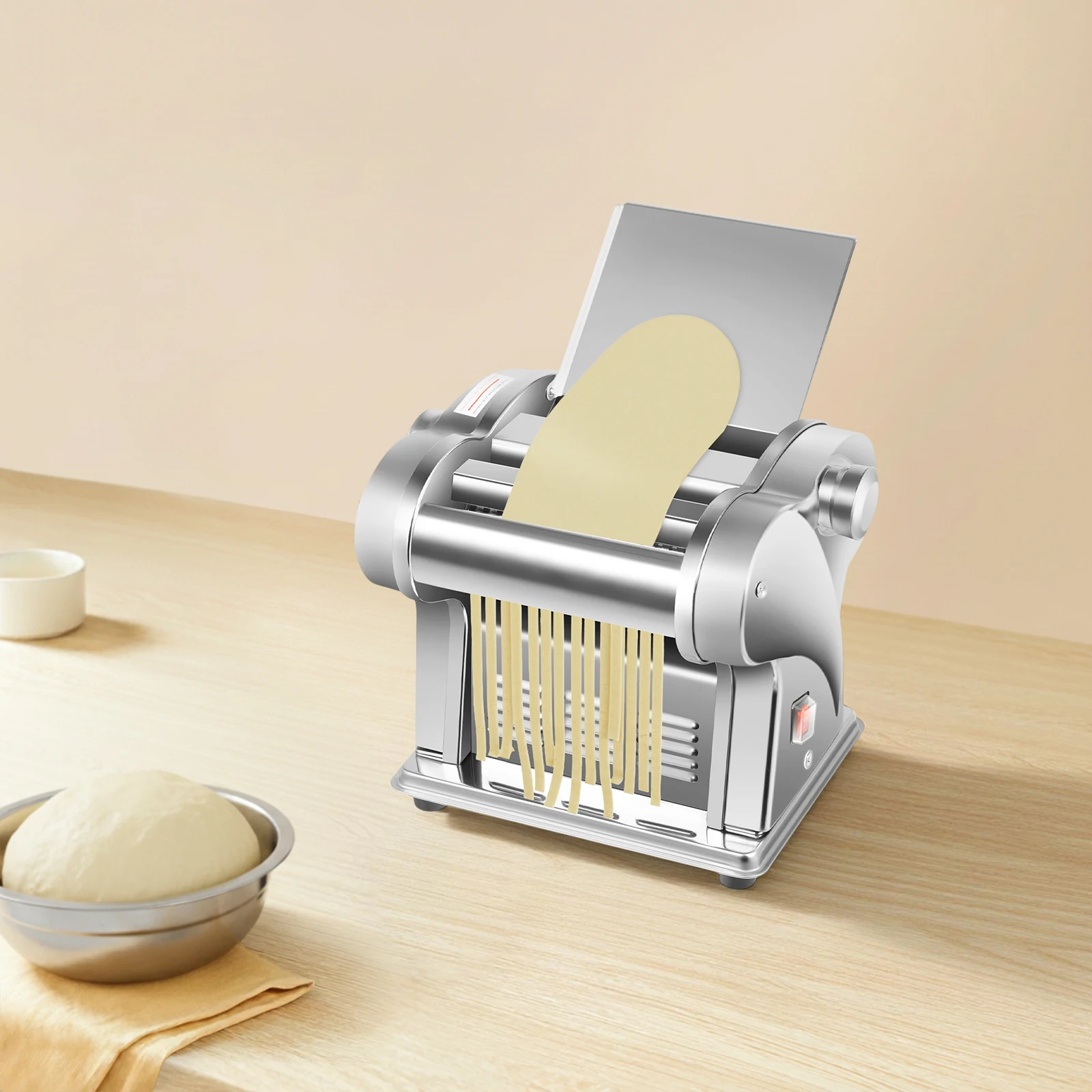 110V Stainless Steel Electric Noodle Maker Machine, 135W Dual Blades 6 Thickness Settings Automatic Pasta Dough Roller Machine