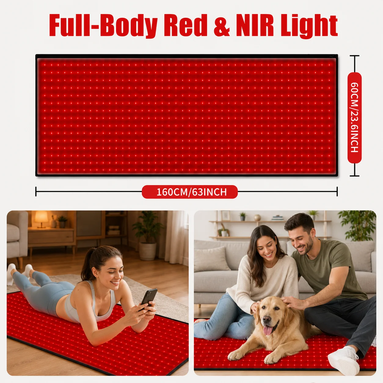 Red Light Therapy Mat 660nm& 850nm Red Light Therapy Pad Adjustable Timer & Intensity