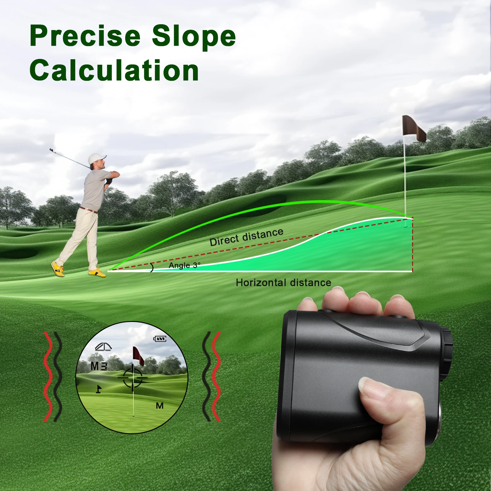 IMeter 656Y Golf Laser Range Finder with Slope Adjustment Flag Lock Vibration Angle Meter for Hunting White