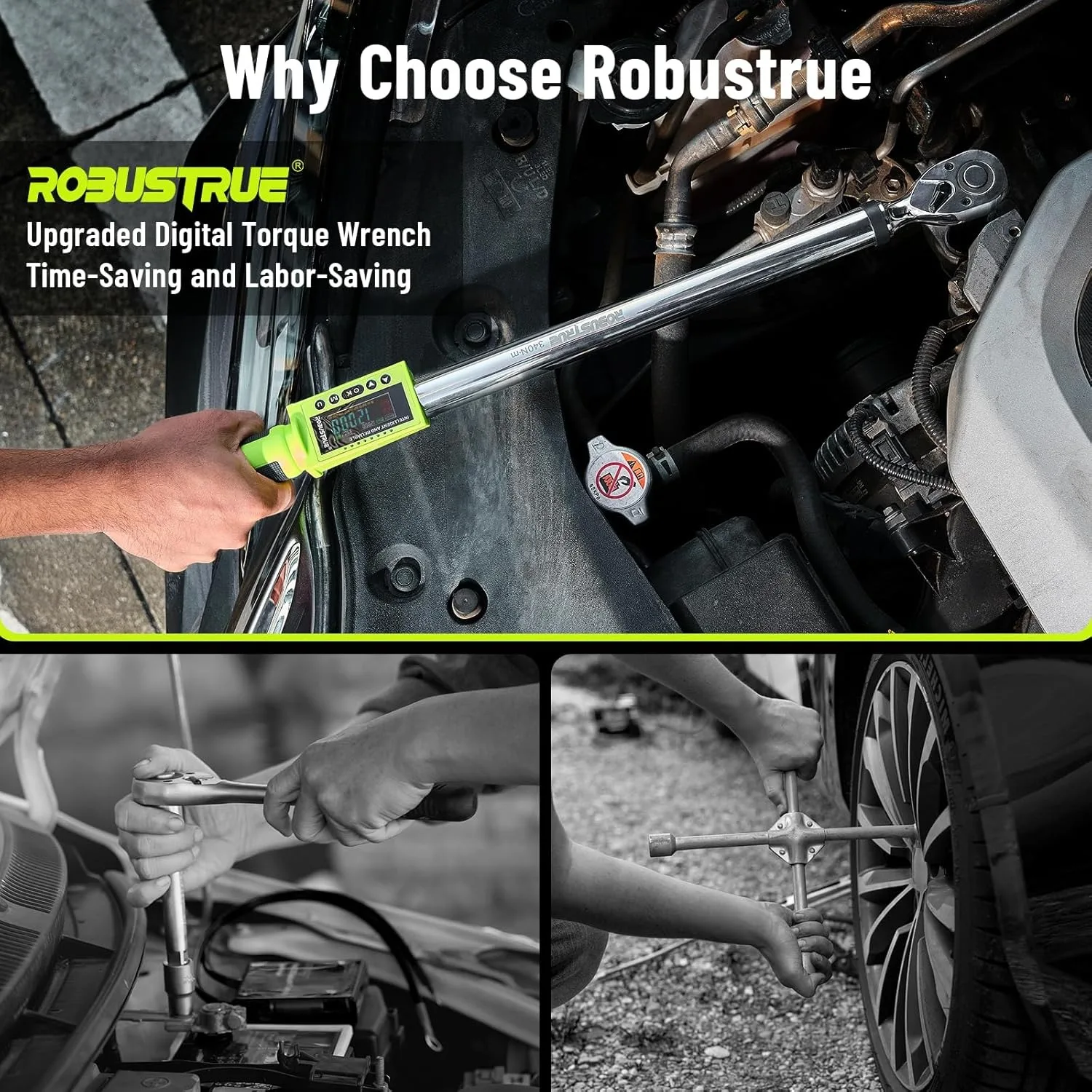 Robustrue Digital Electric Torque Wrench 340N.m Cordless Electric Wrench With Buzzer LED Flash for Bike Motorcycle Car Repair
