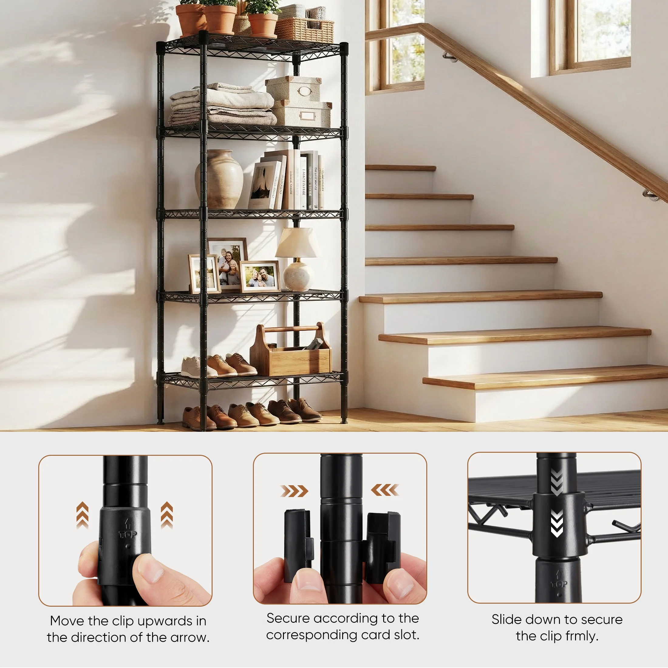 MCQ 3-5 Tier Metal Storage Shelves Adjustable Standing Storage Rack Shelf Heavy Duty Steel Shelving Unit Organizers for Home