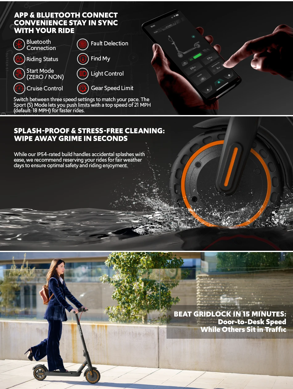 Electric Scooters for Adults, Max 19 Miles and 19 MPH 350W Foldable E Scooter with Side Light & APP