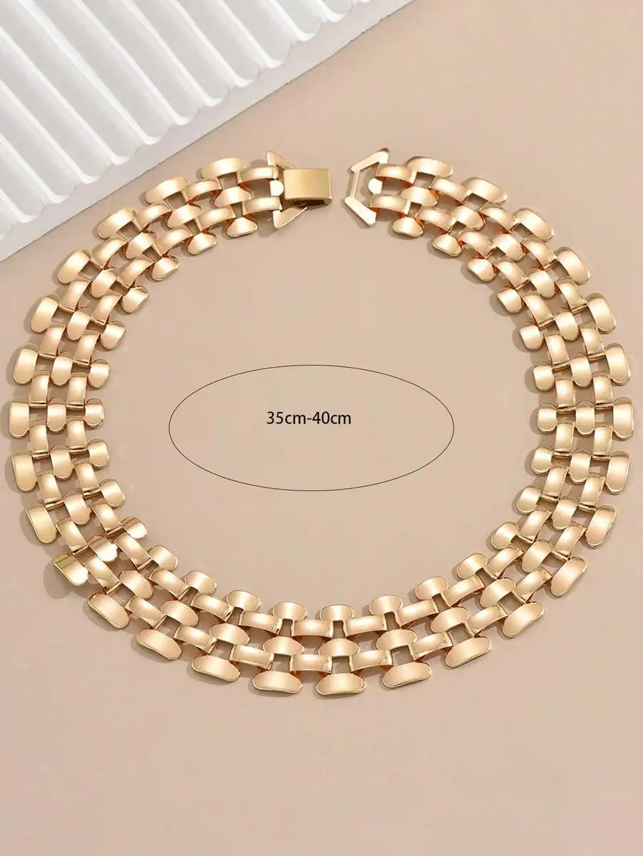 1pc Stylish Hollow-Out Shiny Wide Chain Clavicle Necklace for Punk Hip-Hop Fashion