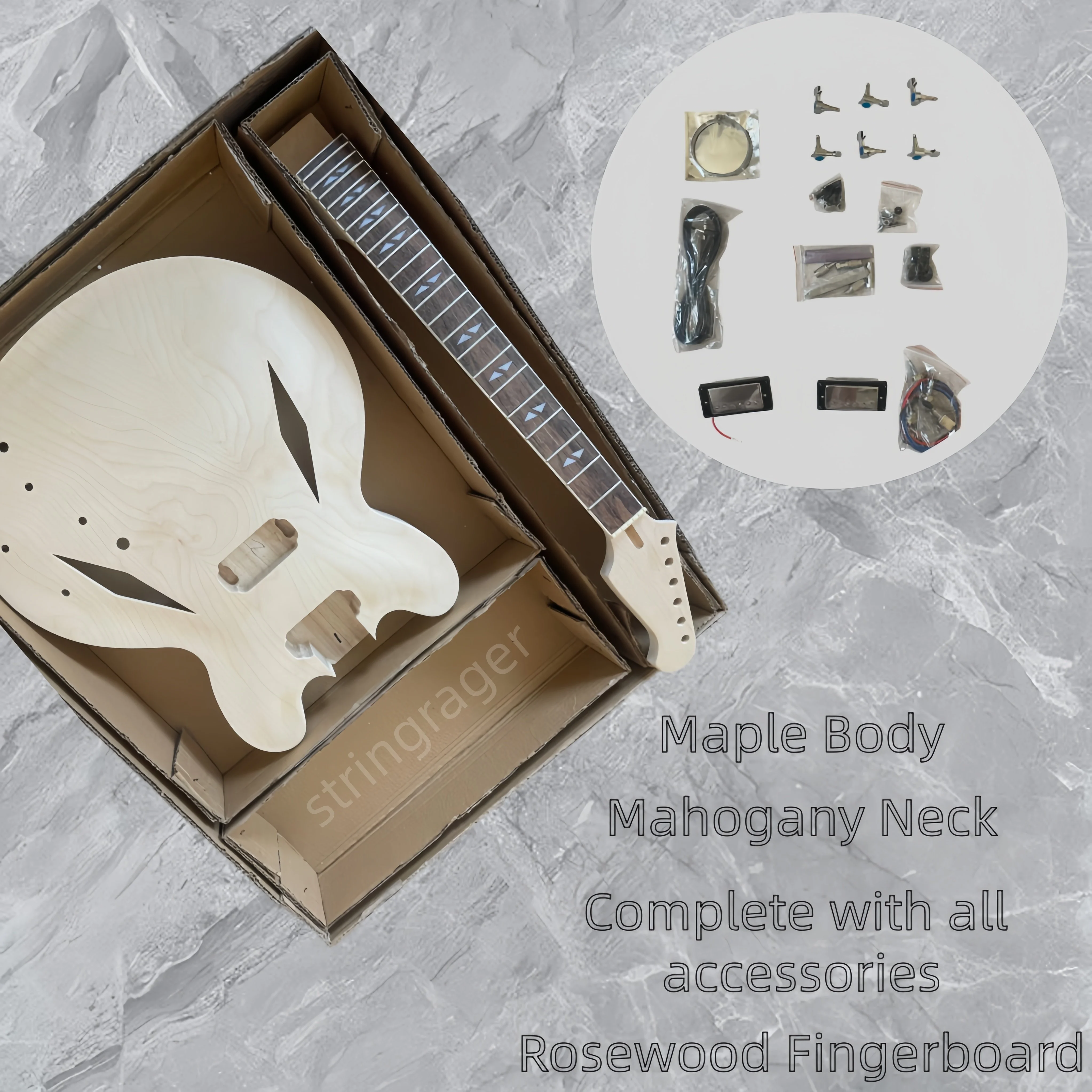 Diy Electric Guitar Kit For D Style G 335 Silver Accessories Rhombic Hole 6 String