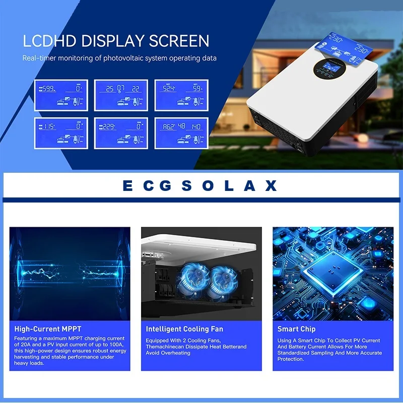 ECGSOLAX US 6.5KW Hybrid Solar Inverter Pure Sine Wave 48V 120V 240VOff Grid Inverter 100A MPPT Solar Split Phase Inverter