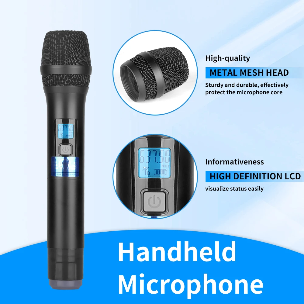 NXG UR-338 Dual Channel UHF Wireless Handheld Microphone System, Dual Independent Digital LCD Display, Intelligent Noise Reduction Dynamic Mic Core, Zero Latency Clear Hi-Fi Sound, Stable Long-Range Transmission, Plug and Play Set for Home KTV