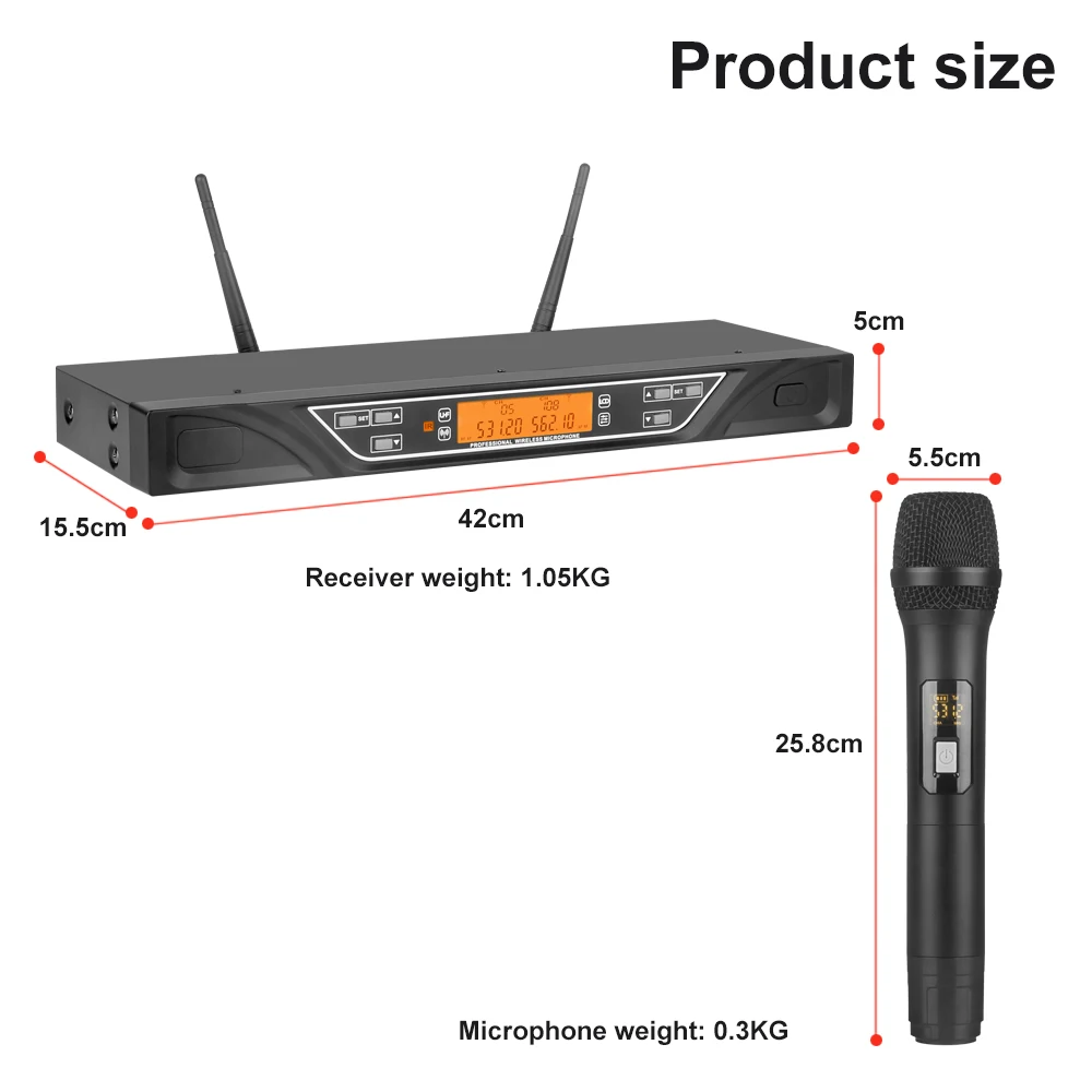 NXG NG-9 Dual Channel UHF Wireless Handheld Microphone System,, Noise Reduction Mic Capsule, Anti-Whistling Function, Metal Receiver with XLR & 6.35mm Output, Adjustable Frequency LCD Display,CPlug and Play for Karaoke, Stage, Conference & Church