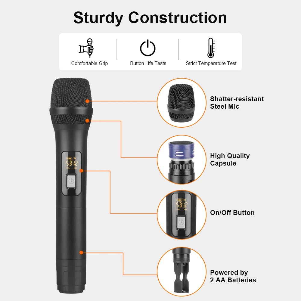 NXG NG-9 Dual Channel UHF Wireless Handheld Microphone System,, Noise Reduction Mic Capsule, Anti-Whistling Function, Metal Receiver with XLR & 6.35mm Output, Adjustable Frequency LCD Display,CPlug and Play for Karaoke, Stage, Conference & Church