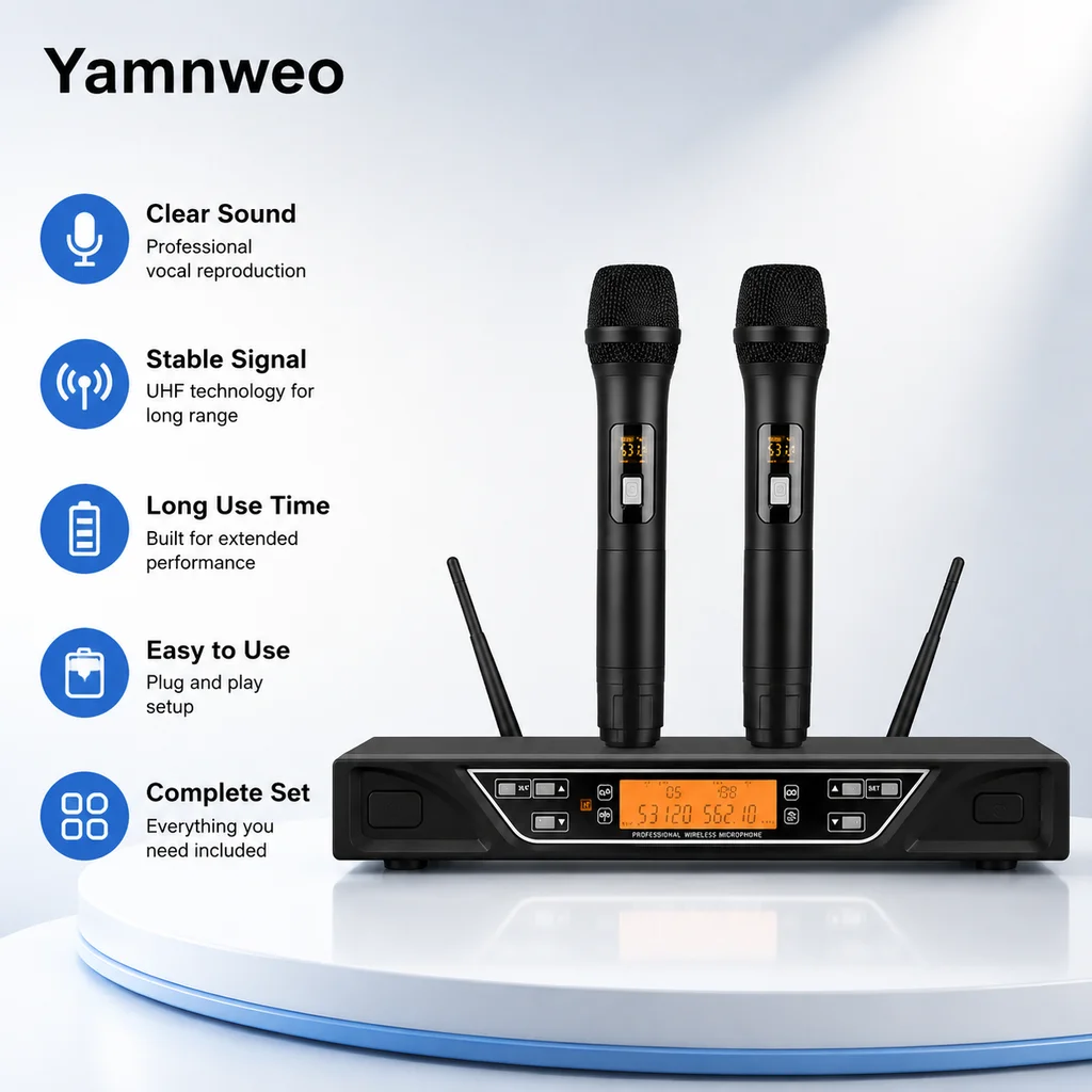 NXG NG-9 Dual Channel UHF Wireless Handheld Microphone System,, Noise Reduction Mic Capsule, Anti-Whistling Function, Metal Receiver with XLR & 6.35mm Output, Adjustable Frequency LCD Display,CPlug and Play for Karaoke, Stage, Conference & Church