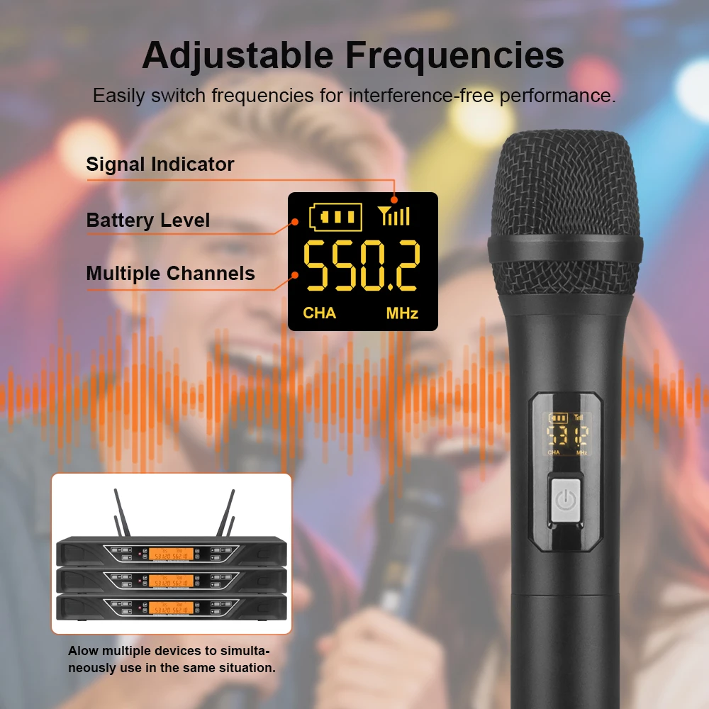 NXG NG-9 Dual Channel UHF Wireless Handheld Microphone System,, Noise Reduction Mic Capsule, Anti-Whistling Function, Metal Receiver with XLR & 6.35mm Output, Adjustable Frequency LCD Display,CPlug and Play for Karaoke, Stage, Conference & Church