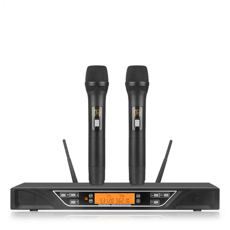 NXG NG-9 Dual Channel UHF Wireless Handheld Microphone System,, Noise Reduction Mic Capsule, Anti-Whistling Function, Metal Receiver with XLR & 6.35mm Output, Adjustable Frequency LCD Display,CPlug and Play for Karaoke, Stage, Conference & Church
