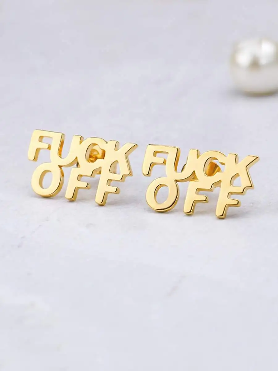 Punk Style Fashion Vintage Stainless Steel Letter Stud Earrings For Women Funny Charm Jewelry Party Accessories Firend Gifts