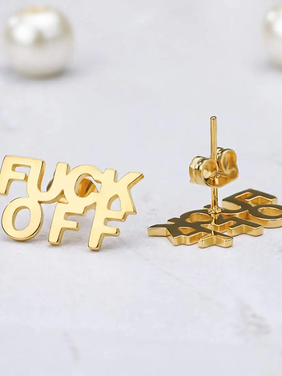 Punk Style Fashion Vintage Stainless Steel Letter Stud Earrings For Women Funny Charm Jewelry Party Accessories Firend Gifts