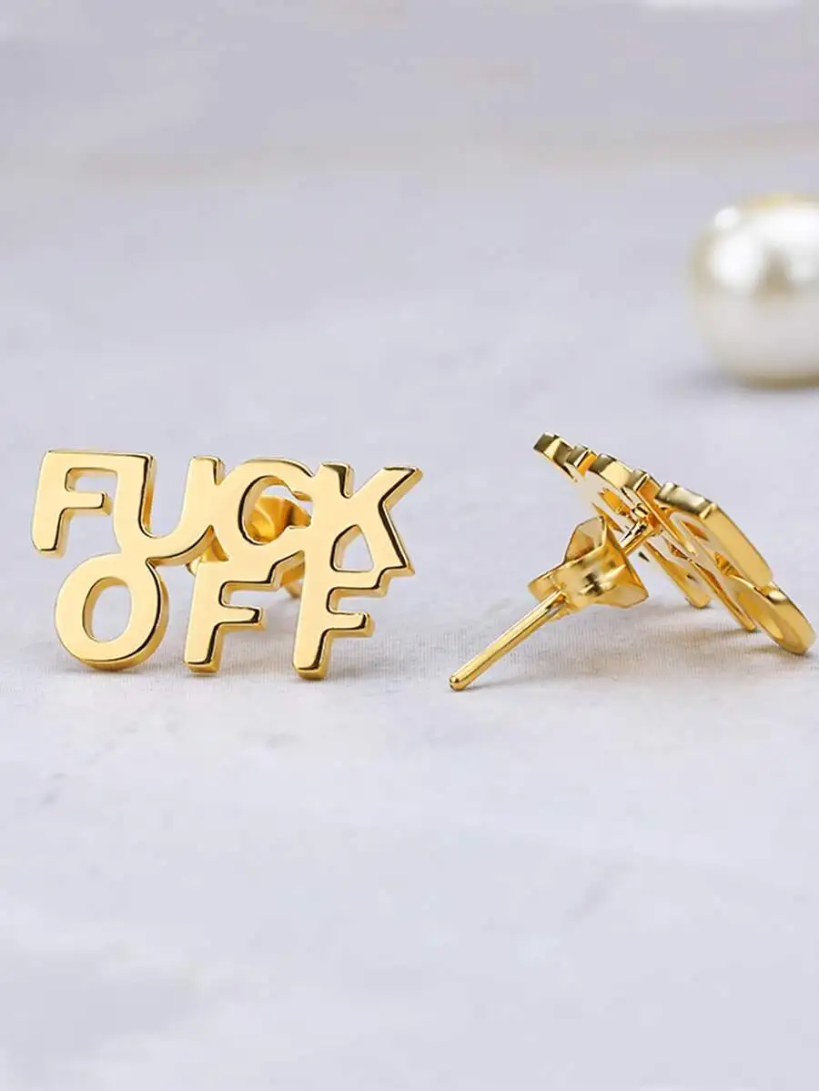 Punk Style Fashion Vintage Stainless Steel Letter Stud Earrings For Women Funny Charm Jewelry Party Accessories Firend Gifts