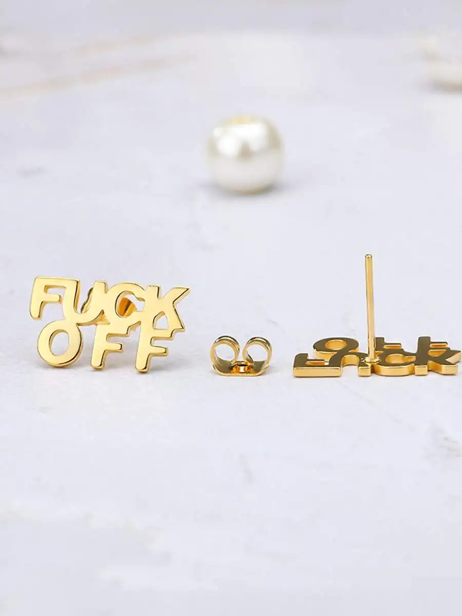 Punk Style Fashion Vintage Stainless Steel Letter Stud Earrings For Women Funny Charm Jewelry Party Accessories Firend Gifts