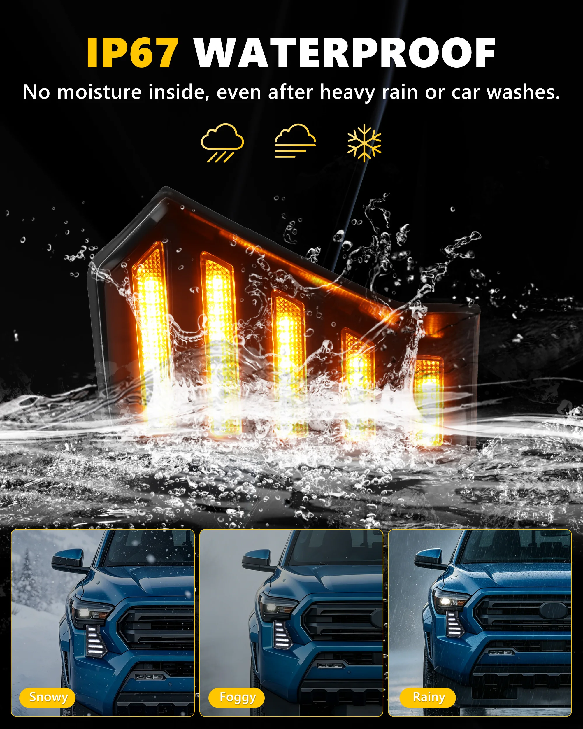 2Pcs For 2024 20025 2026 Toyota Tacoma Front Fang Fog Light Grille Parking Light DRL Light Side Turn Signal Light Switchback LED