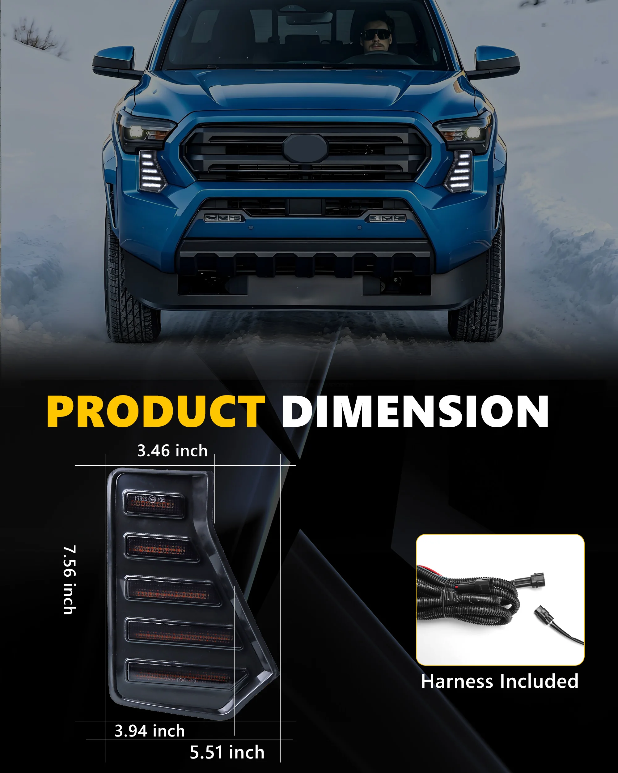 2Pcs For 2024 20025 2026 Toyota Tacoma Front Fang Fog Light Grille Parking Light DRL Light Side Turn Signal Light Switchback LED