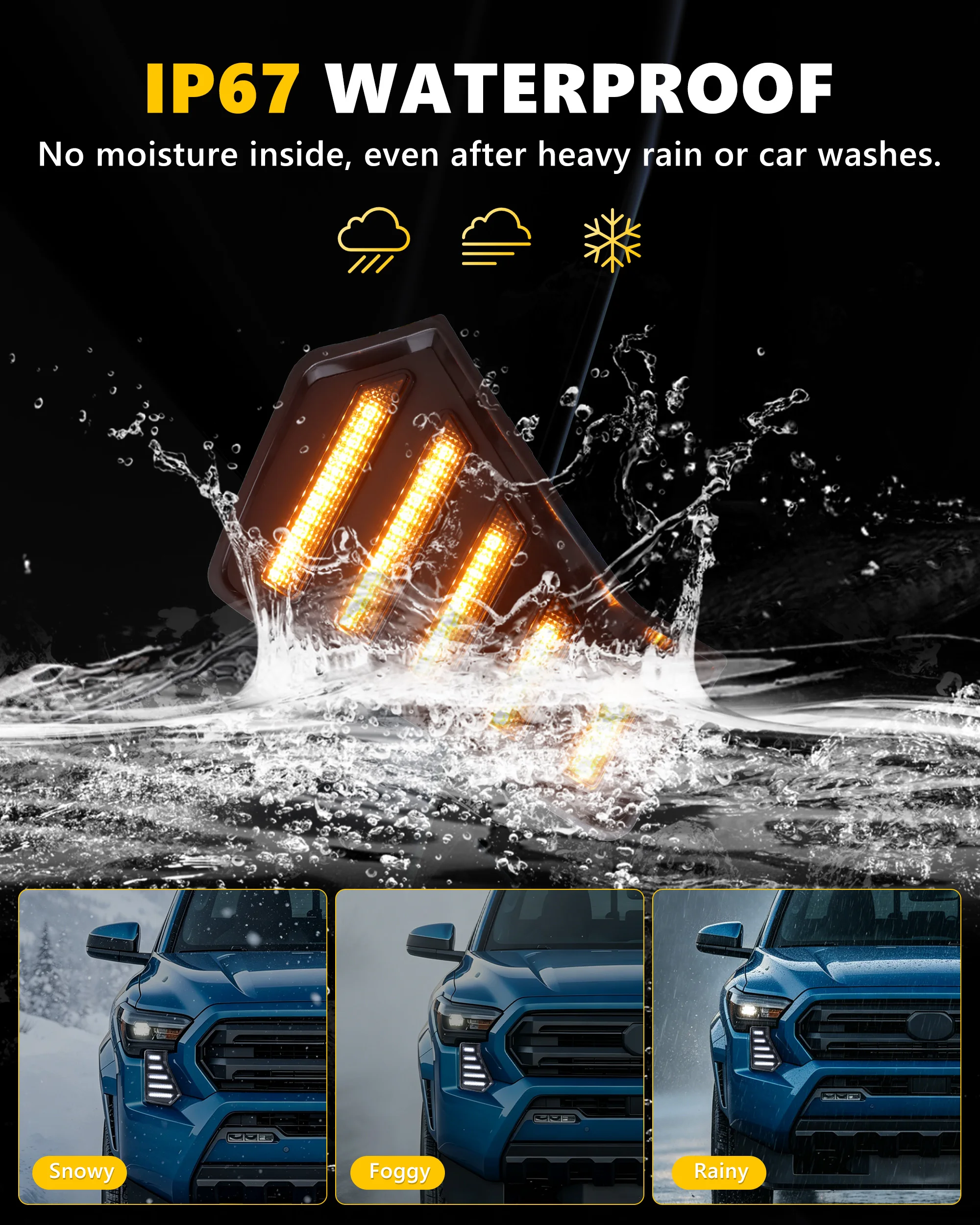 2Pcs For 2024 20025 2026 Toyota Tacoma Front Fang Fog Light Grille Parking Light DRL Light Side Turn Signal Light Switchback LED