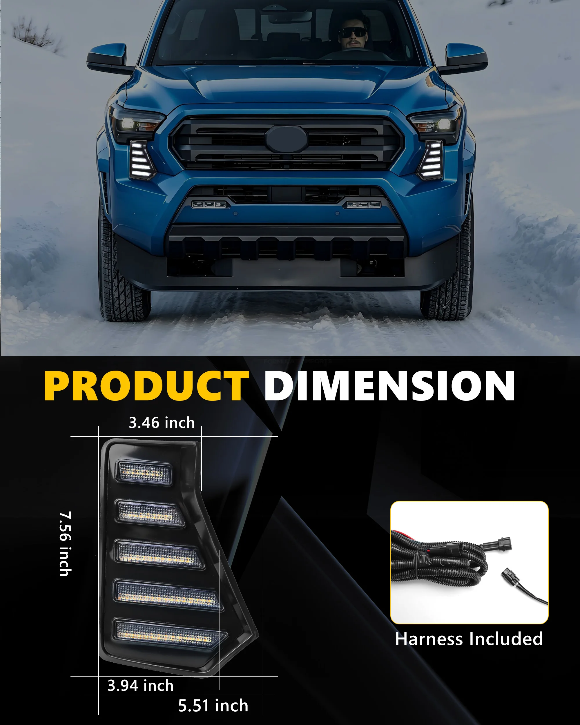 2Pcs For 2024 20025 2026 Toyota Tacoma Front Fang Fog Light Grille Parking Light DRL Light Side Turn Signal Light Switchback LED