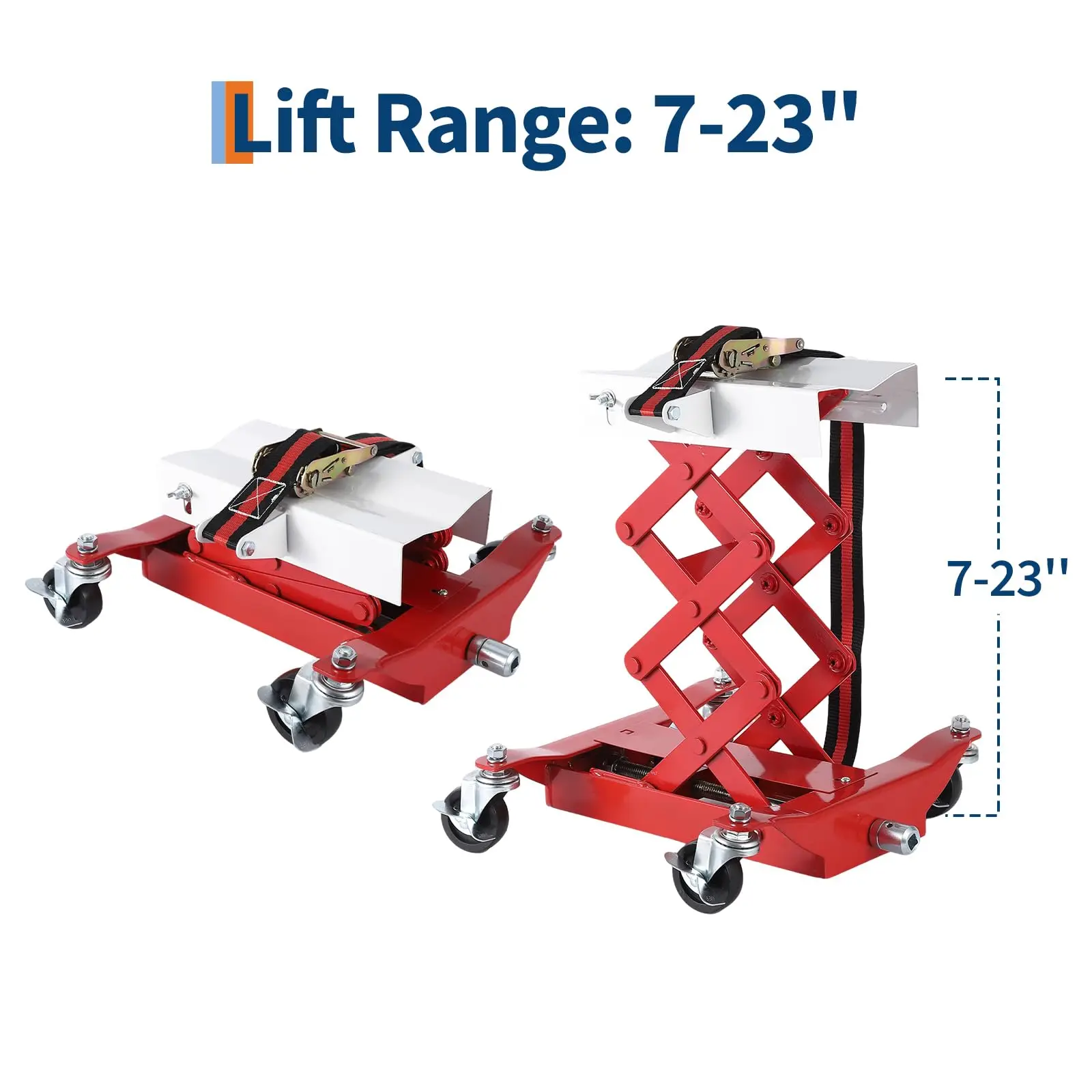 450LB Transmission Jack Low Profile 7-23in Lift Hydraulic Trans Jack With 2M Safety Straps 4 Brake Casters For Car Truck Repair