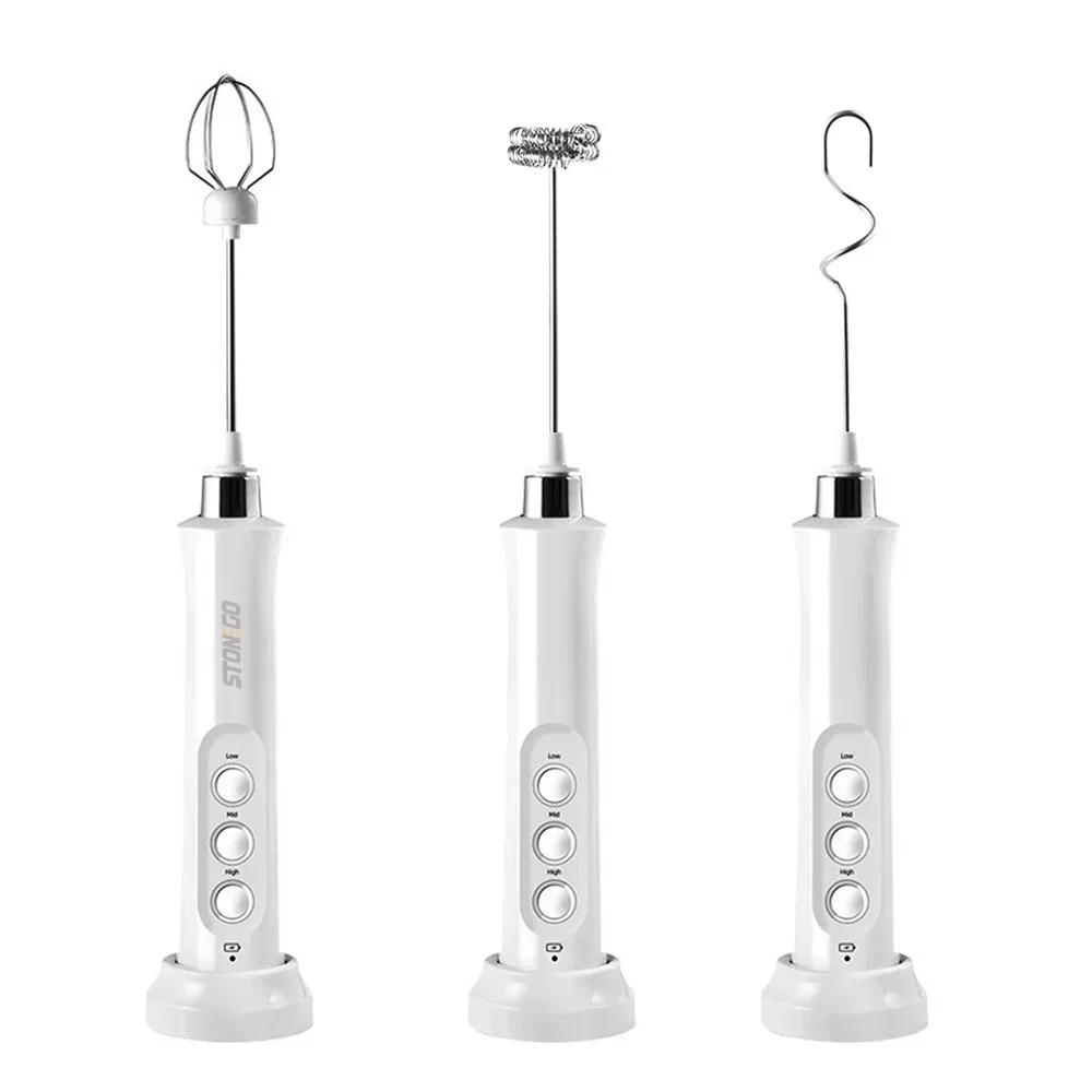 USB Rechargeable Milk Frother Mini Handheld Electric Foam Maker 3 Speed Stainless Steel Whisks for Latte Coffee Cappuccino Hot Chocolate Egg Beater Drink Mixer Blender Kitchen Gadgets Tools Portable Cordless