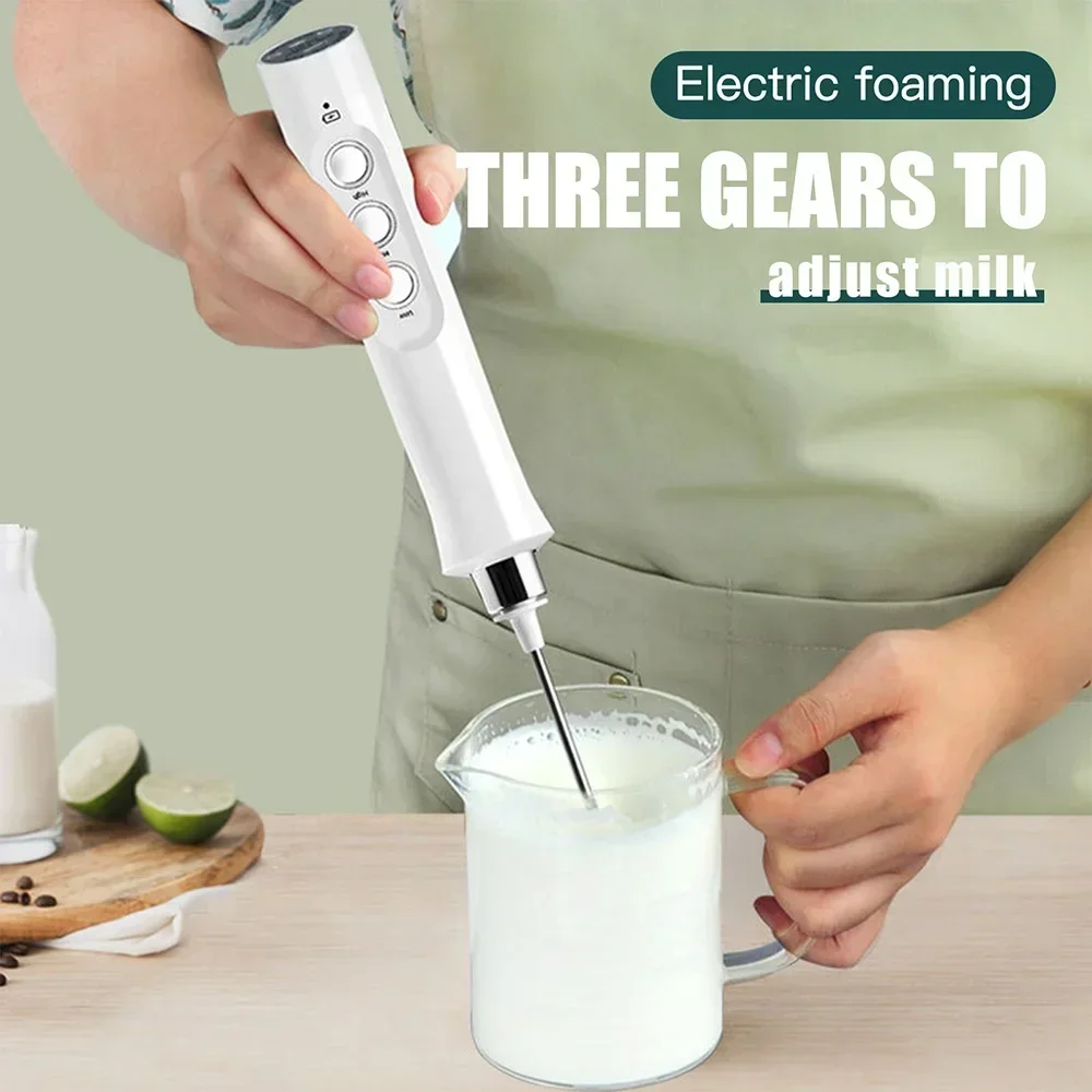 USB Rechargeable Milk Frother Mini Handheld Electric Foam Maker 3 Speed Stainless Steel Whisks for Latte Coffee Cappuccino Hot Chocolate Egg Beater Drink Mixer Blender Kitchen Gadgets Tools Portable Cordless
