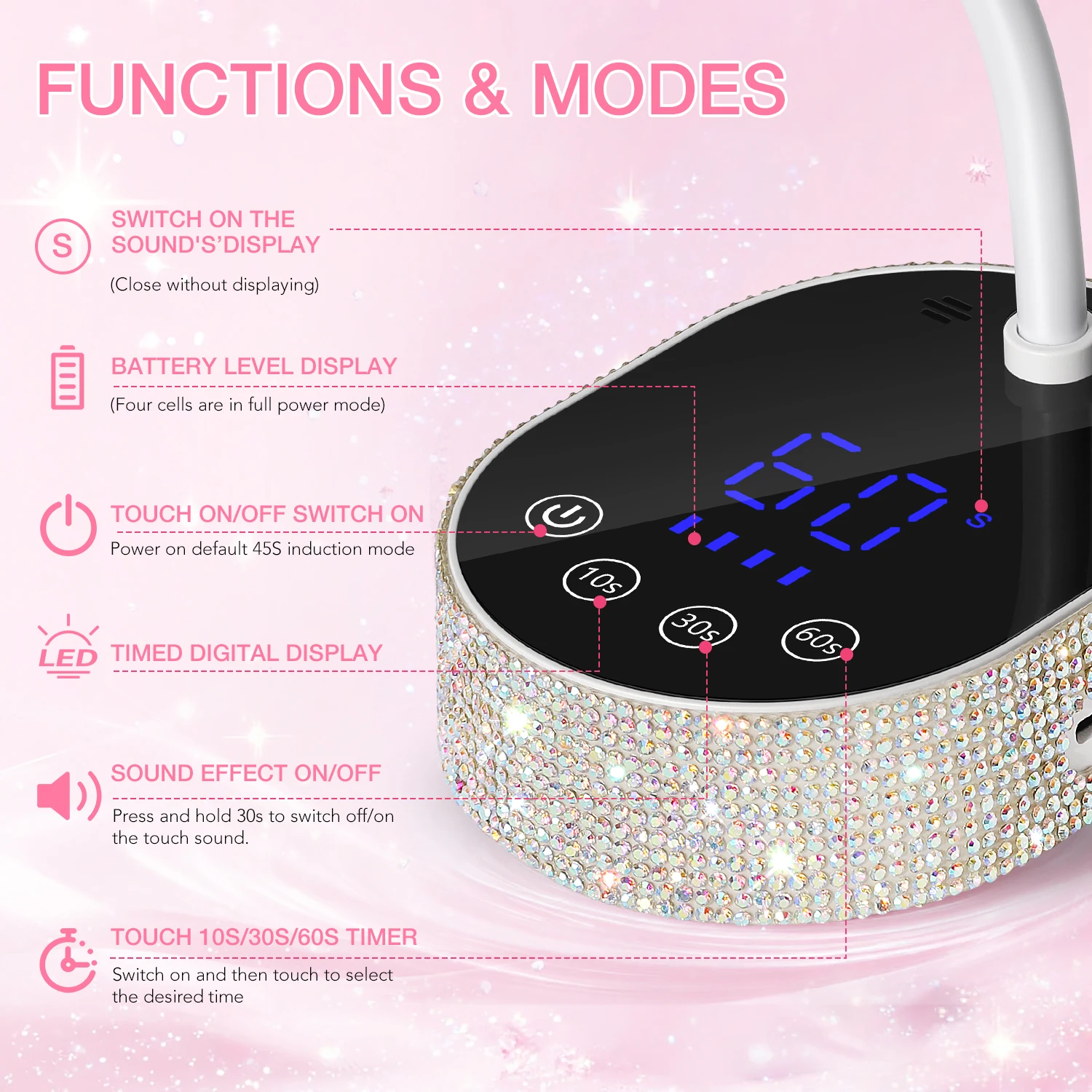 12 LEDS Nail Lamp Rechargeable 36W Nail Dryer with 3 Timer Settings Professional UV Light with LCD Touch Screen