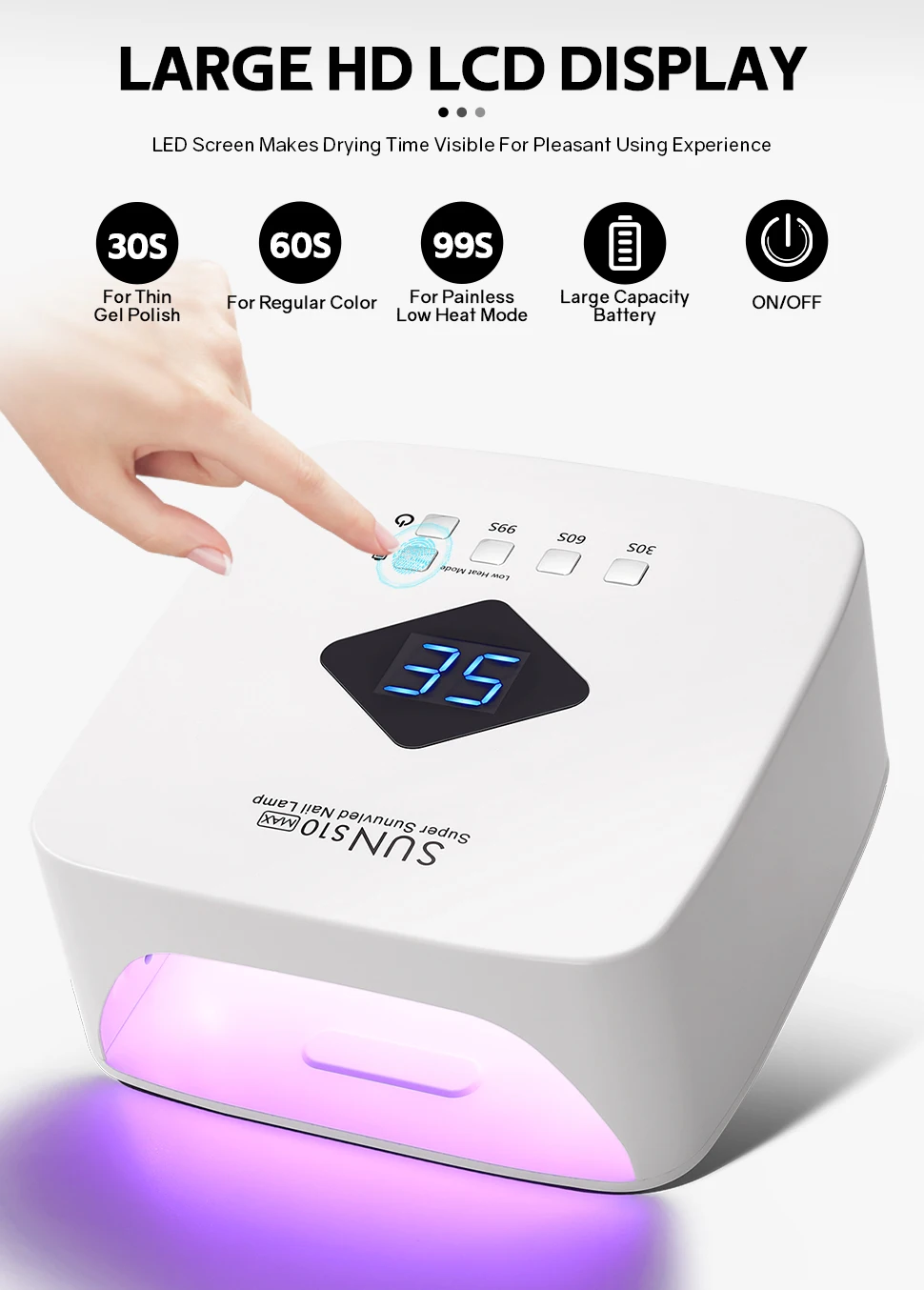 30LEDS Rechargable UV LED Nail Lamp Dryer With HD Display Smart Nail Drying Lamp for Fast Dry Curing All Gel Nail Polish Manicure Tools