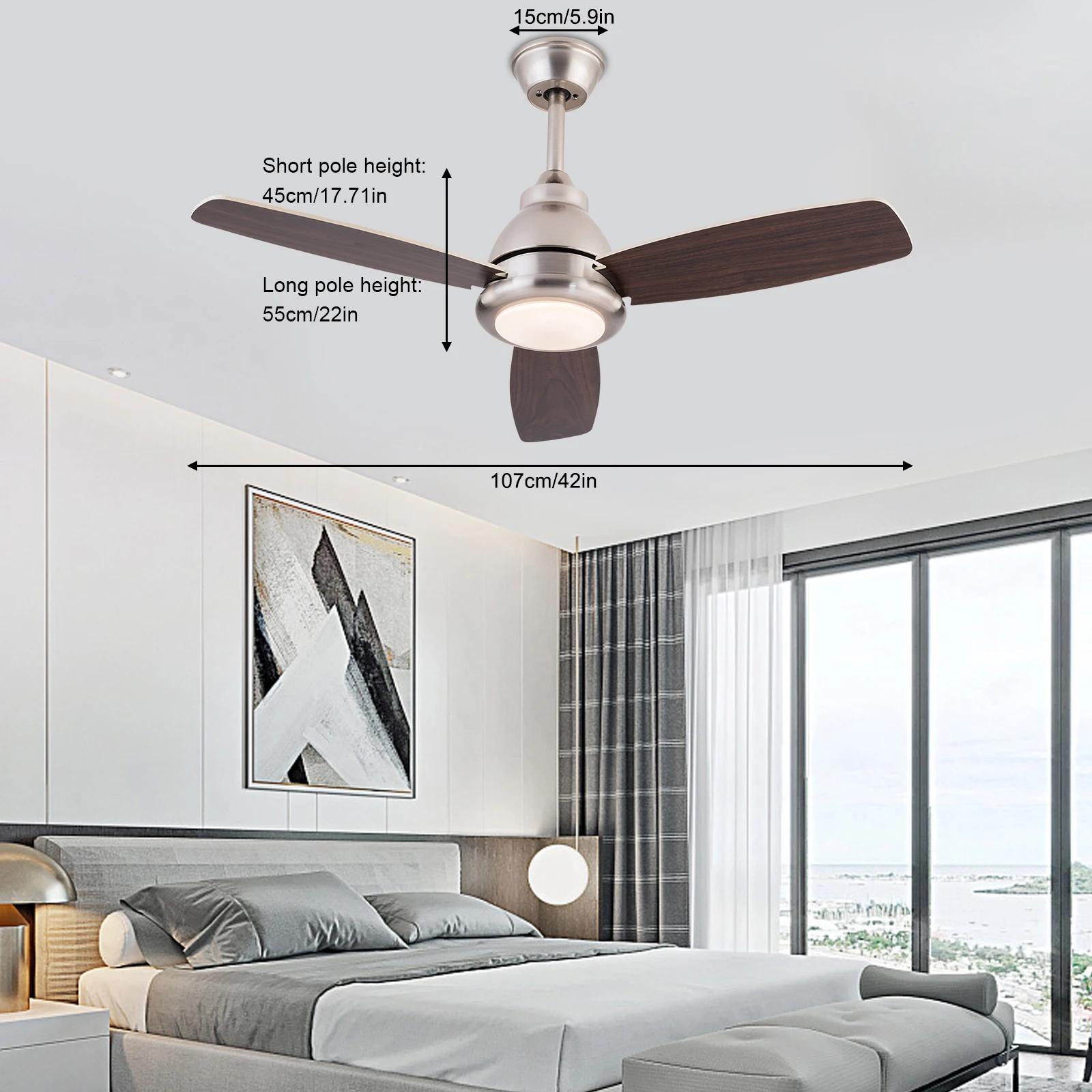 Ceiling Fan Light with Remote Control 3 Fan Blades Ceiling Fan Light Modern LED Ceiling Fan Light 35dB Ceiling Mounted