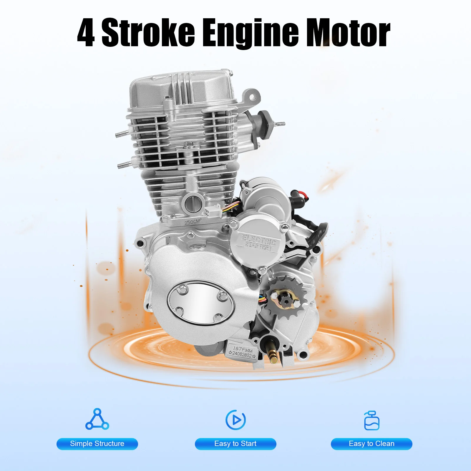 4 Stroke 250cc Engine Motor, Single Cylinder Engine 14KW 8500RPM with Electric/Foot Start & CDI Ignition for 200cc 250cc ATV