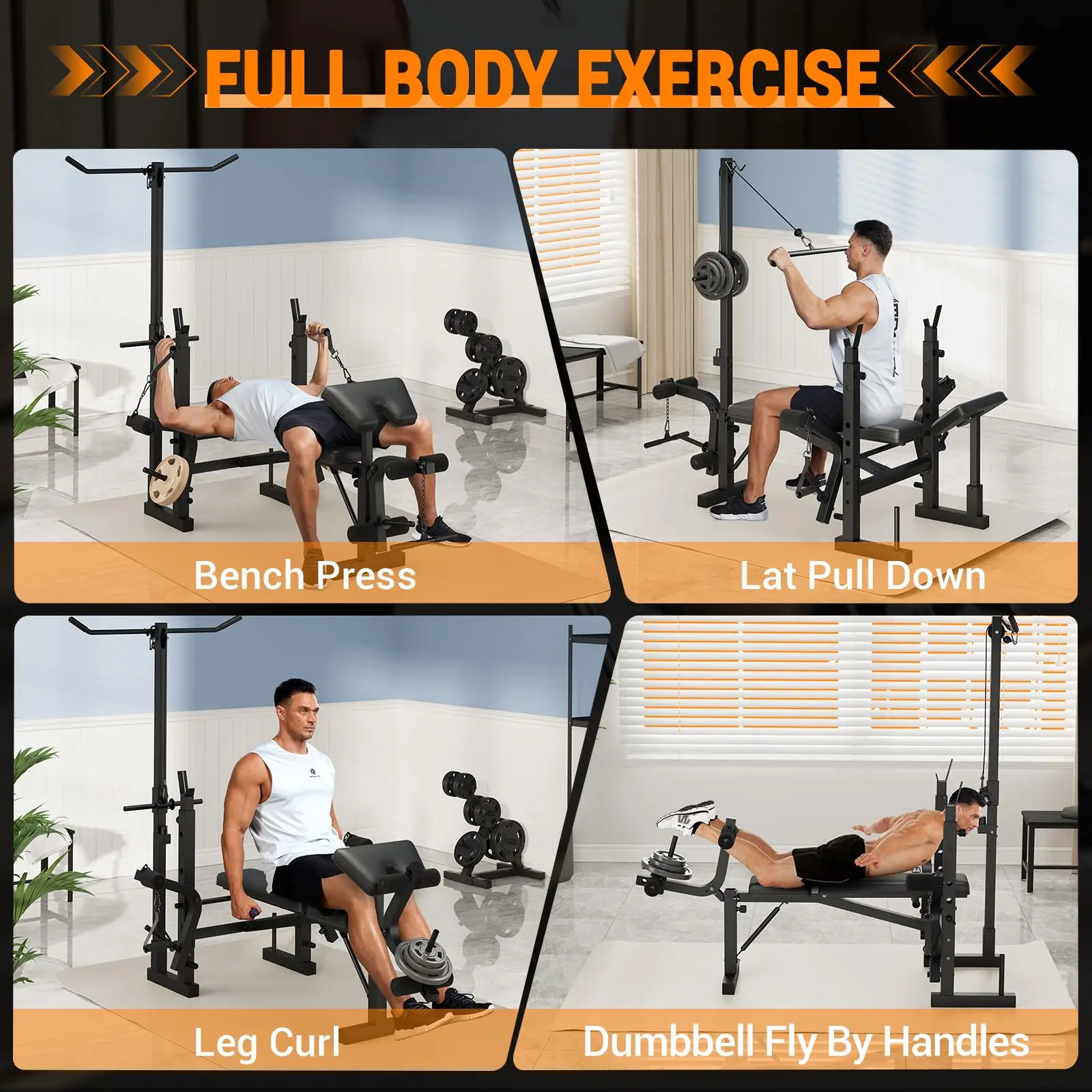 6-In-1 Foldable Weight Bench with Leg Extension & Preacher Curl, Adjustable Bench Press Station for Home Gym, 600LB Capacity, Compact Strength Training Bench for Dumbbell & Barbell Workouts
