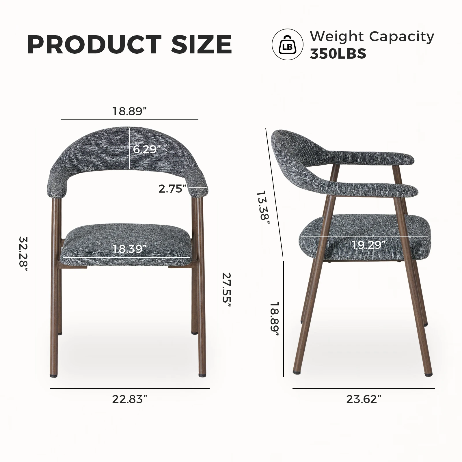MCQ Ergonomic Backrest Office Chair Set of 2 Modern Linen Fabric Upholstered Side Chairs with Curved Backrest Metal Frame Chairs