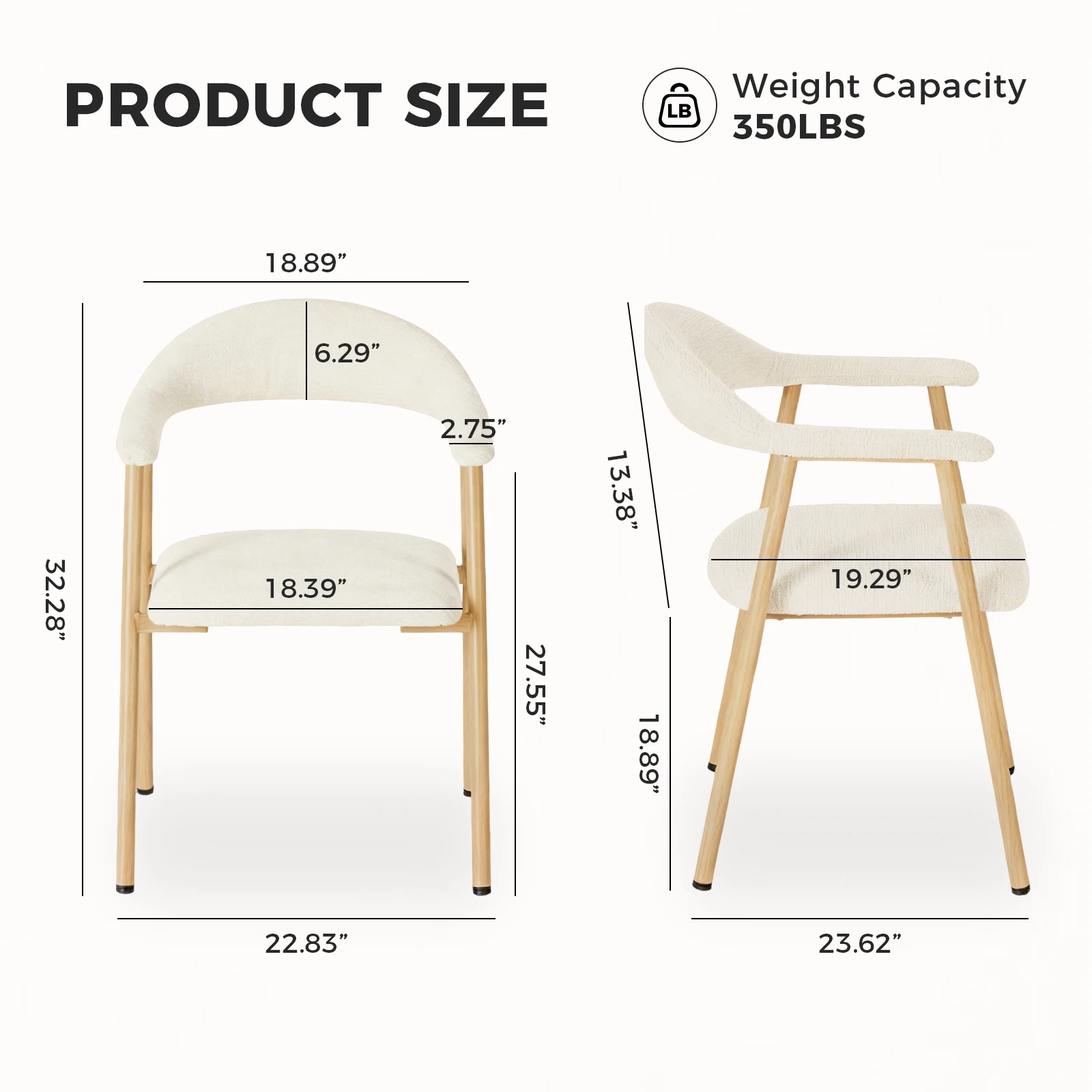 MCQ Ergonomic Backrest Office Chair Set of 2 Modern Linen Fabric Upholstered Side Chairs with Curved Backrest Metal Frame Chairs
