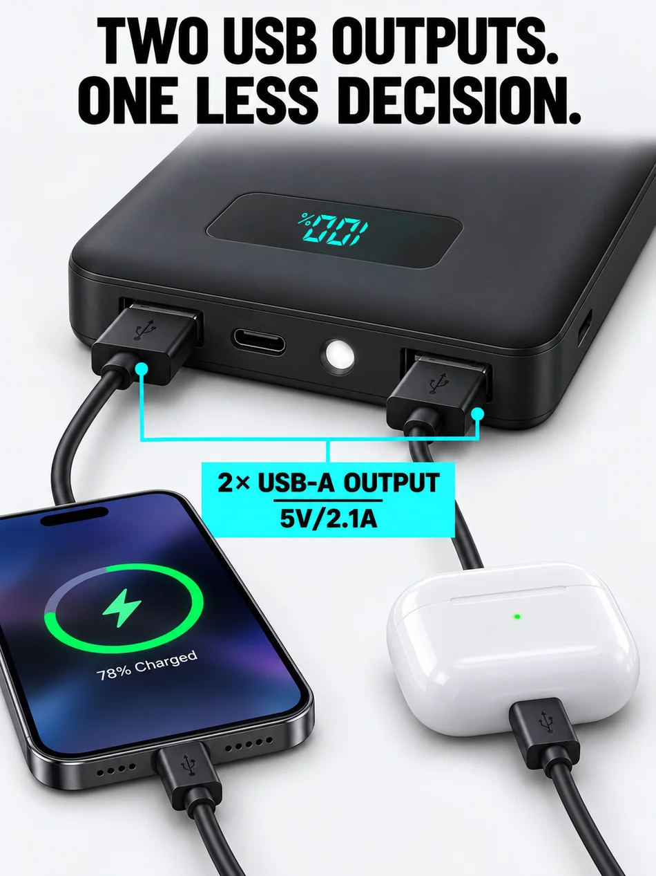12W PD Charge Powerbank 10000mAh Thin Portable Charger Type C USB C External Battery Backup Power Supply with LED Display for Travel Camping Fits iPhone 17 16 15 14 Plus Pro Max Samsung Galaxy S26 S25 Ultra S24 Google Pixel 9 8 Pro
