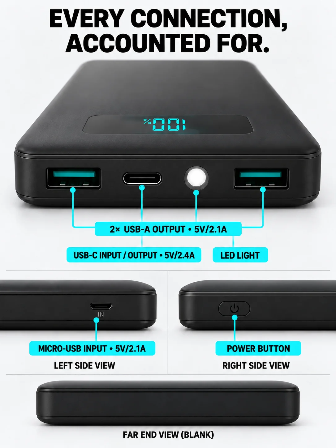 12W PD Charge Powerbank 10000mAh Thin Portable Charger Type C USB C External Battery Backup Power Supply with LED Display for Travel Camping Fits iPhone 17 16 15 14 Plus Pro Max Samsung Galaxy S26 S25 Ultra S24 Google Pixel 9 8 Pro