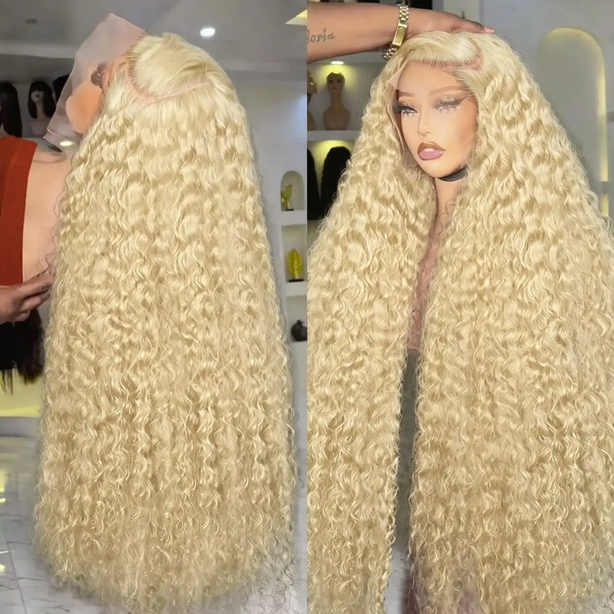 613 Deep Wave Frontal Wig 13x6 HD Water Wave Lace Front Wigs 220 Density 30 38 Inch Honey Blonde 13x4 Transparent Curly Lace Raw Remy Frontal Wig