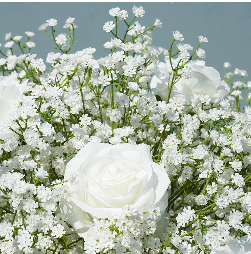 Angela A7672 Artificial White Rose Baby's Breath Flower Row Wedding Backdrop Floral Arrangement Decor Event Banquet Accessories