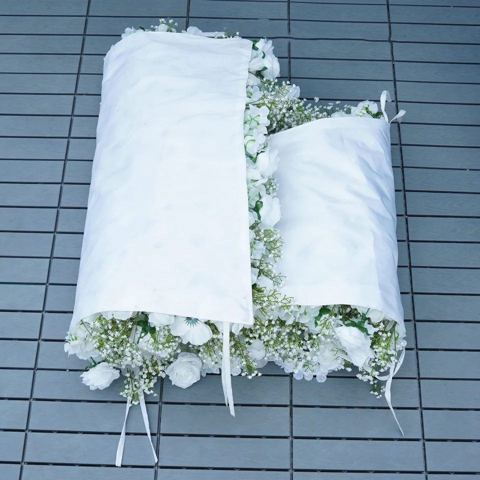 Angela A7672 Artificial White Rose Baby's Breath Flower Row Wedding Backdrop Floral Arrangement Decor Event Banquet Accessories