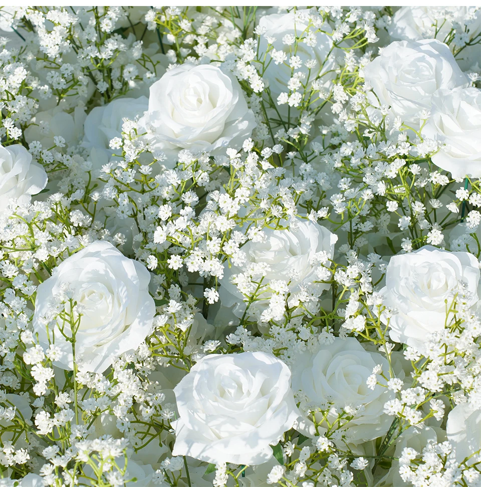 Angela A7672 Artificial White Rose Baby's Breath Flower Row Wedding Backdrop Floral Arrangement Decor Event Banquet Accessories