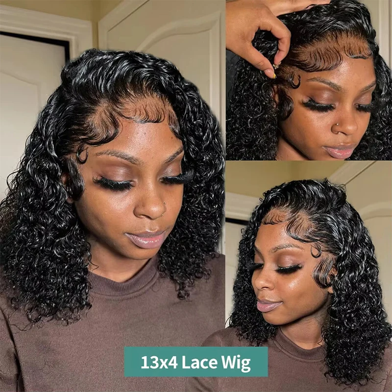 Short Bob 180% Density 13x4 Lace Front Wigs Human Hair Deep Wave Bob Wig For Women Pre Plucked Water Curly Wave Wigs Hot Sale