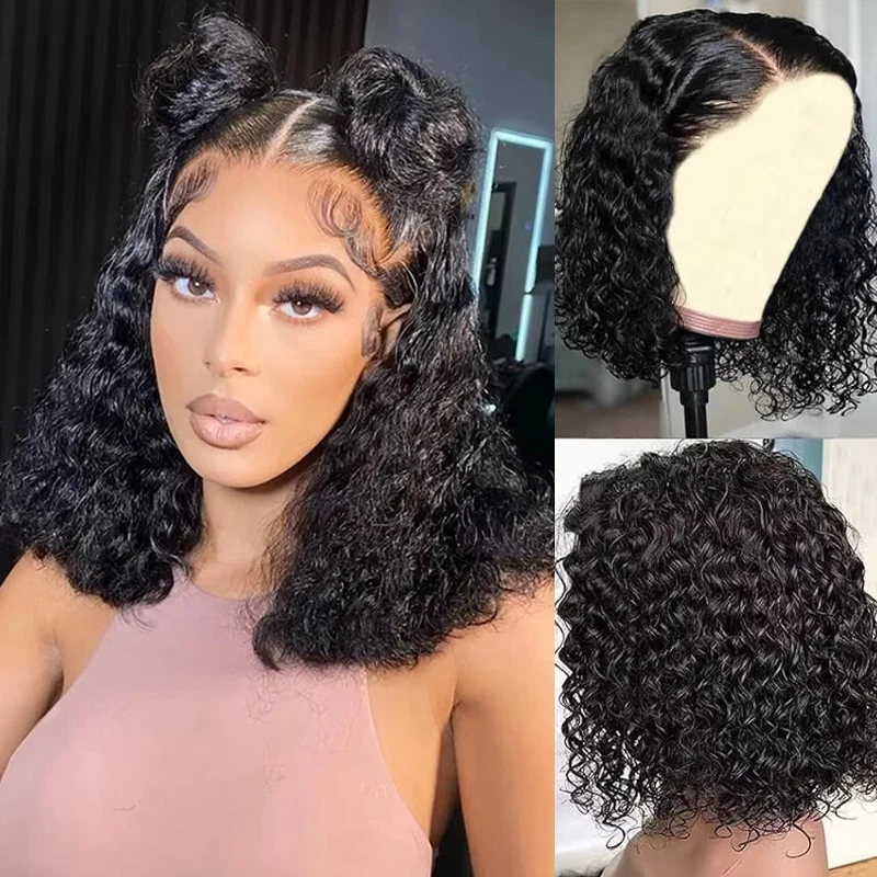 Short Bob 180% Density 13x4 Lace Front Wigs Human Hair Deep Wave Bob Wig For Women Pre Plucked Water Curly Wave Wigs Hot Sale