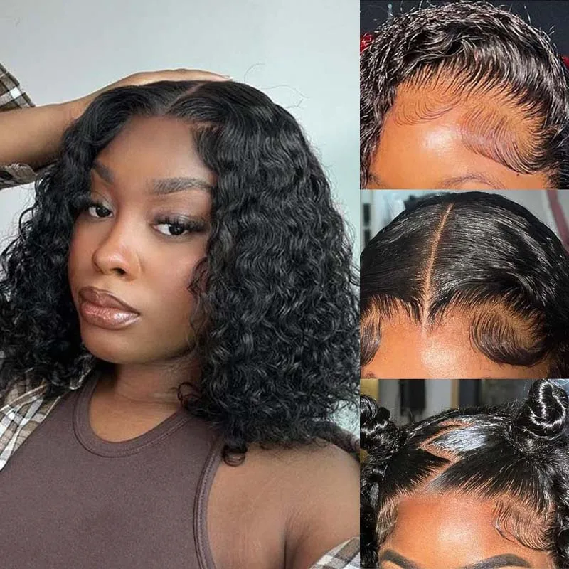 Short Bob 180% Density 13x4 Lace Front Wigs Human Hair Deep Wave Bob Wig For Women Pre Plucked Water Curly Wave Wigs Hot Sale