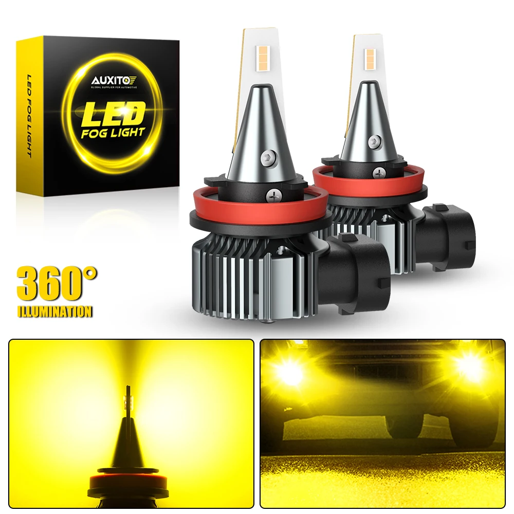 AUXITO 2Pcs 3000K Yellow H8 H11 H16(JP) H9 LED Fog Lights Fanless H10 5202 H16(EU) H27 880 9006 HB4 LED Fog Lamp DRL Car Driving Lamp 12V