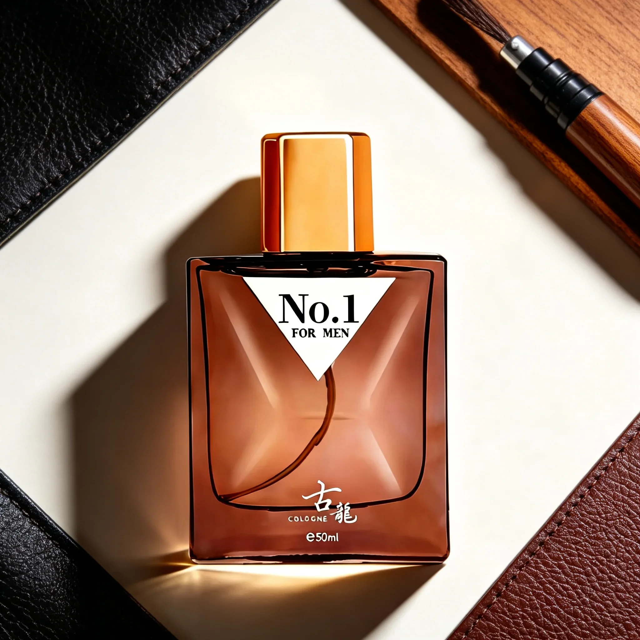 50ml No.1 Men's Leather Woody Cologne, Long Lasting Masculine Eau de Toilette, Grapefruit Mint Tangerine Top, Rose Cinnamon Spice & Amber Leather Base, Daily Business Dating Party Fragrance Gift for Him