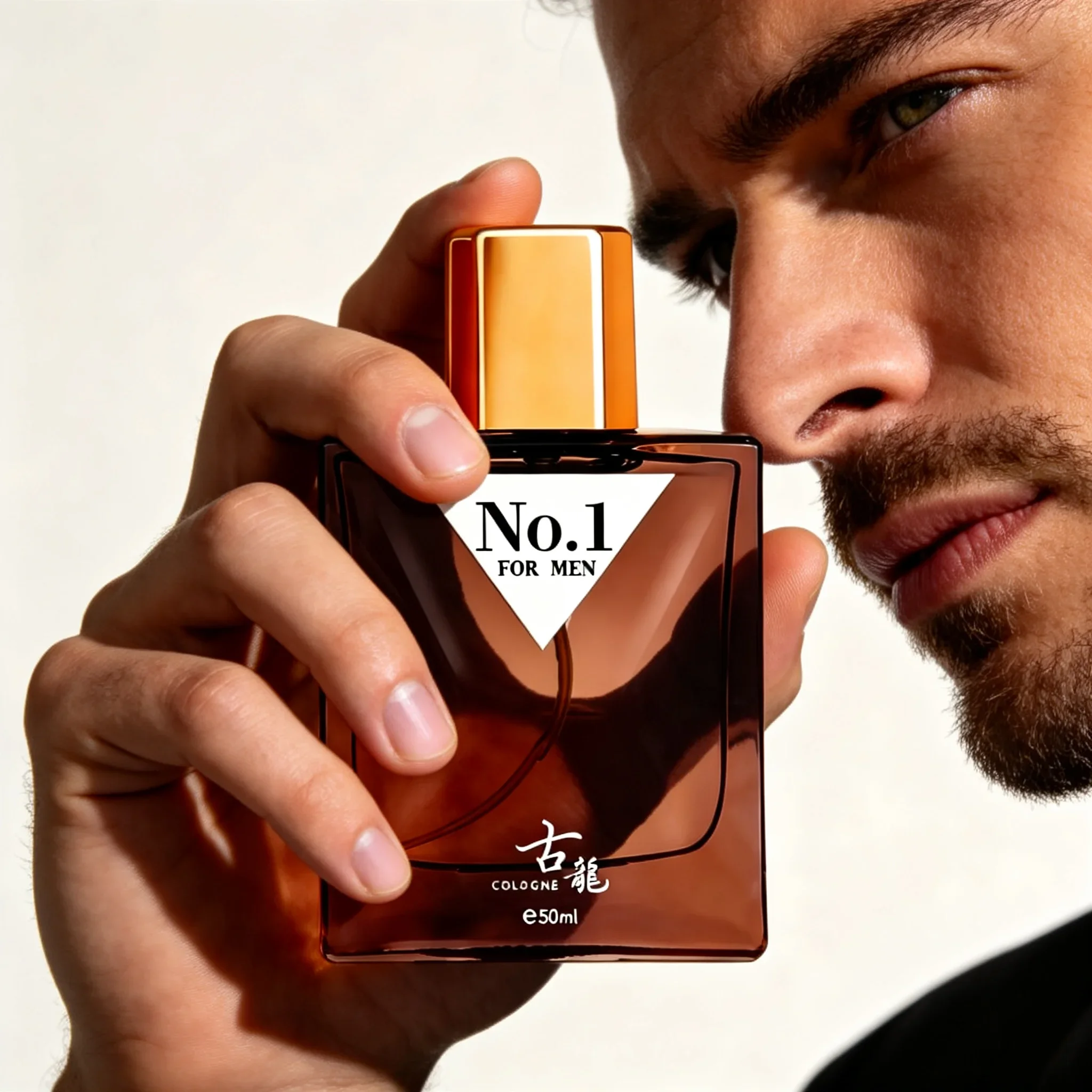 50ml No.1 Men's Leather Woody Cologne, Long Lasting Masculine Eau de Toilette, Grapefruit Mint Tangerine Top, Rose Cinnamon Spice & Amber Leather Base, Daily Business Dating Party Fragrance Gift for Him