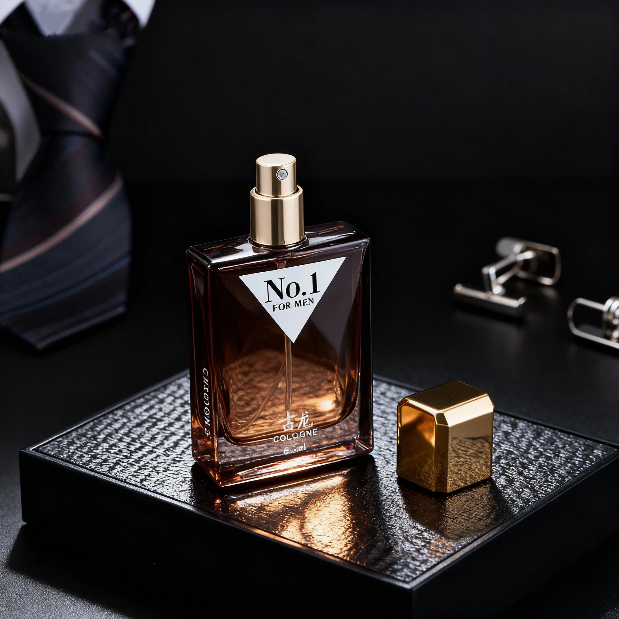 50ml No.1 Men's Leather Woody Cologne, Long Lasting Masculine Eau de Toilette, Grapefruit Mint Tangerine Top, Rose Cinnamon Spice & Amber Leather Base, Daily Business Dating Party Fragrance Gift for Him